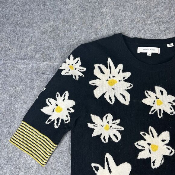 Chinti & Parker Sweater Top Small Wool Cashmere Bumble Bee Sun flower Crewneck - Picture 2 of 6